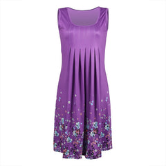 Womens Floral Sundress Knee Length Summer Loose Sleeveless Dresses Floral Print Fashion Beach Dress Summer Womens New PLUS SIZE