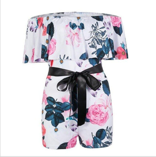 Women Jumpsuit For Summer 2019 New Sexy Print One-Shoulder Strap With Waist Playsuits Female Fashion Sashes Summer Jumpsuit