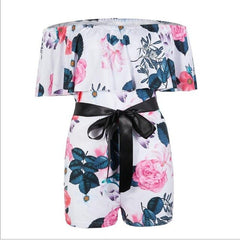 Women Jumpsuit For Summer 2019 New Sexy Print One-Shoulder Strap With Waist Playsuits Female Fashion Sashes Summer Jumpsuit