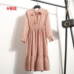 29 Colors Beautiful Fashion Spring Autumn Women Long Sleeve Dress Retro Collar Casual Slim Dresses Floral Printing Chiffon Sexy
