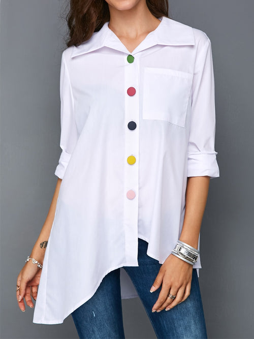 Plus Size Women's White Shirt Top Colorful Botton Anomalistic Women's Blouse Long Sleeve Summer Tunic Fashion Woman Blouses 2019