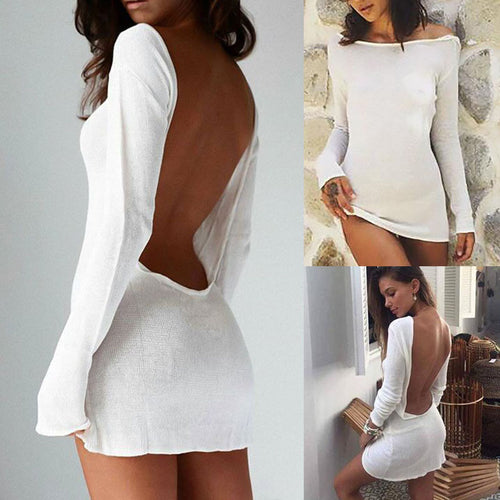 Fashion Women Ladies Summer Sexy Slim Long Sleeve Backless Bodycon Cocktail Party Short Mini Dress