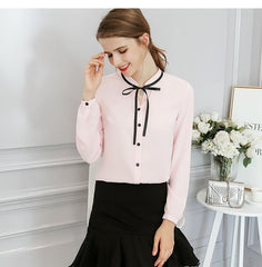 ih New Spring Autumn Tops Office Ladies Blouse Fashion Long Sleeve Bow Slim White Shirt Female Cute Bodycon Work Blouses Blusas