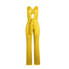 New Arrival Fashion Women Clothing Sexy V Neck Multi-way Jumpsuits Female Lace Up Bandage Sleeveless Wide Leg Autumn Playsuits