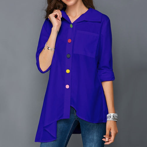 Plus Size Women's White Shirt Top Colorful Botton Anomalistic Women's Blouse Long Sleeve Summer Tunic Fashion Woman Blouses 2019